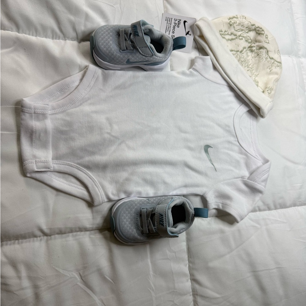 Nike Baby Gray & Light Teal Walking Shoes - Soft Mesh Sneakers